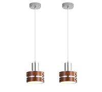 LFsem Bedside Pendant Light Fixture, Vintage E27 Walnut Wood Ceiling Pendant Lamp in Chrome Finish for Kitchen Island, Bedroom, Dining & Living Room Home Decor (2 Pack)