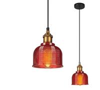 LFsem Industrial Vintage 15cm Glass Pendant Light Fixture, Antique Bronze E27 Base, Height Adjustable Loft Bar Ceiling Hanging Light for Dining Room Kitchen and Bedroom (Red)