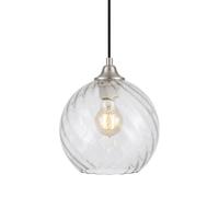 LFsem Modern Globe Glass Pendant Light, Brushed Nickel Finish, Clear Shade | Spherical Glass Ceiling Fixture for Kitchen Island, Bedroom, Dining & Living Room Home Decor | Swirl Glass Ball