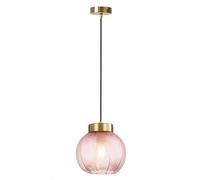 LFsem Modern Lovely Pendant Light with 20cm Pink Spherical Glass Shade & Gold Top,Vintage E27 Loft Bar Ceiling Hanging Lamp for Dining Room Living Room Bedroom