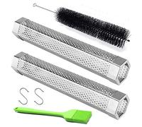 LFSEMINI Pellet Smoker Tube, 2 Pack 12'' Stainless Steel BBQ Wood Pellet Tube Smoker with 2 Hooks and 2 Brushes for Cold/Hot Smoking