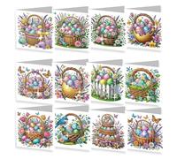 LFSX0828 12 Pcs DIY Diamond Painting Card Kit with Envelope, Diamond Art Birthday Cards for Adults, Art Crafts Kit Creative Gift (Easter Eggs)