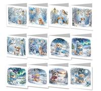 LFSX0828 12 Pcs DIY Diamond Painting Card Kit with Envelope, Diamond Art Birthday Cards for Adults, Art Crafts Kit Creative Gift (Puppy)