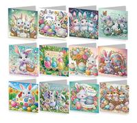 LFSX0828 12 Pcs DIY Diamond Painting Card Kit with Envelope, Diamond Art Birthday Cards for Adults, Art Crafts Kit Creative Gift (Easter Bunny A)