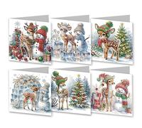 LFSX0828 12 Pcs DIY Diamond Painting Card Kit with Envelope, Diamond Art Birthday Cards for Adults, Art Crafts Kit Creative Gift (Christmas Deer)