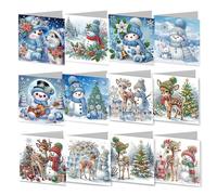 LFSX0828 12 Pcs DIY Diamond Painting Card Kit with Envelope, Diamond Art Birthday Cards for Adults, Art Crafts Kit Creative Gift (Snowman)