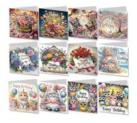 LFSX0828 12 Pcs DIY Diamond Painting Card Kit with Envelope, Diamond Art Birthday Cards for Adults, Art Crafts Kit Creative Gift (Owl)