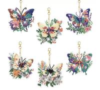 LFSX0828 6 Pcs DIY Diamond Art Keyrings, Double Sided Diamond Painting Keychains Kits for Adults, 5D Full Drill Gem Art Keyrings, Backpack Handbag Ornaments Decoration