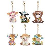 LFSX0828 6 Pcs DIY Diamond Art Keyrings, Double Sided Diamond Painting Keychains Kits for Adults, 5D Full Drill Gem Art Keyrings, Backpack Handbag Ornaments Decoration