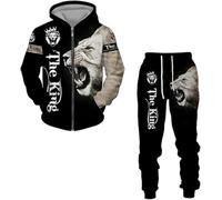 lFTEGUFKXS Christmas Wolf Men's Jogging Suit Lion Hoodie and Trousers Men's Tiger Tracksuit Jogging Suit Sports Suit, S12, XL