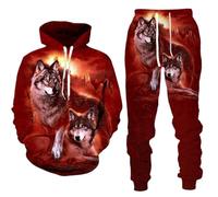 lFTEGUFKXS Men's Wolf Colour Jogging Suit Tracksuit Halloween Gothic Sports Suit Fitness Sports Trousers Hoodie, S3, M