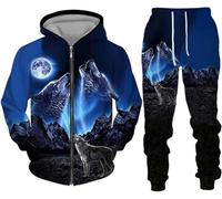 lFTEGUFKXS Wolf Men's Jogging Suit Lion Hoodie and Trousers Men's Tiger Tracksuit Jogging Suit Sports Suit, S9, L