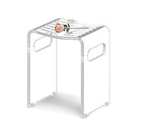 LFTYTUO Acrylic Shower Bench, Clear Shower Stool for Inside Shower, Modern Shower Chair with Anti-Skip Silicone Buckles & 12pcs Water Leaking Hole 350LBS Weight Capacity