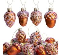 LFUTARI 12 Pcs Pine Cone Glass Ornaments - Christmas & Fall Hanging Pinecone Glass Ornaments for Xmas, Thanksgiving Day Party Decorations
