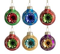LFUTARI 6 Pcs Christmas Reflector Ball Ornament, 1.6'' Hanging Glass Multicolored Reflector Decoration for Vintage Christmas Tree Decor & Party Flower Arrangement