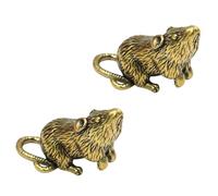 LFWATAXY 2PCS Brass Mini Lucky Rat Statue, Solid Metal Animal Ornament Metal Animal Ornament Brass Micro Figurines for Home Office Garden Desktop Decor Collectibles Gift