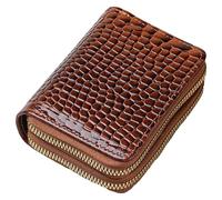 LFWATAXY Crocodile Pattern PU Leather Card Holder, Double Zippered Coin Purse with Multiple Slots, Compact Wallet for Cards and Cash, Portable Small Purse for Men and Women, Brown, Simple