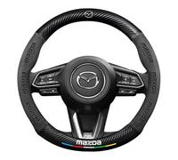 LFWCZS Car Steering Wheel Cover for Mazda MX-5 NC,Suede Leather Steering Wheel Protector Protective Wrap with Emblem Breathable Anti-Slip Winter Warm Car Interior Decor Car Accessory,A