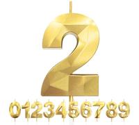 LFWZRY 2nd Birthday Candles, Number 2 Candle, Gold 3D Happy Birthday Candles, Eco-friendly, 2 Inch Cake Candle Decorations for Birthday Party Wedding Anniversary Celebration Supplies