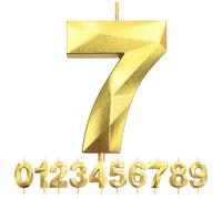 LFWZRY 7th Birthday Candles, Number 7, Gold, Modern, 3D Diamond-Shaped, Odorless, Eco-Friendly Wax