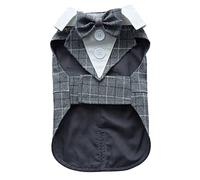 LFXZ18Greyge Pet Formal Outfit Tuxedo Wedding Party Dress Suit Puppy Gentlemen Style Shirt With Bow Tie Costume L