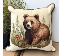 Lfynior Cross Stitch Cushion Cover Bear Tapestry Cushion kit 45X45cm Needlepoint Craft Set Cushion Kit pre Printed Handmade Cushion Cover Kit Stitched Cushion Kit Decorative for Adults Beginners