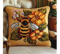 Lfynior Cross Stitch Cushion Cover Bee Tapestry Cushion kit 45X45cm Needlepoint Craft Set Cushion Kit pre Printed Handmade Cushion Cover Kit Stitched Cushion Kit Decorative for Adults Beginners