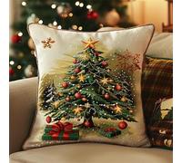 Lfynior Cross Stitch Cushion Cover Christmas Tapestry Needlepoint Craft Set 45X45cm Pre Printed Handmade Cushion Cover Kit Stitched Decorative for Adults Beginners