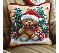 Lfynior Cross Stitch Cushion Cover Christmas Tapestry Needlepoint Craft Set 45X45cm Pre Printed Handmade Cushion Cover Kit Stitched Decorative for Adults Beginners