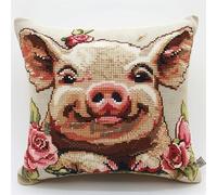 Lfynior Cross Stitch Cushion Cover Pig Tapestry Cushion kit 45X45cm Needlepoint Craft Set Cushion Kit pre Printed Handmade Cushion Cover Kit Stitched Cushion Kit Decorative for Adults Beginners
