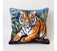 Lfynior Cross Stitch Cushion Cover Tiger Tapestry Cushion kit 45X45cm Needlepoint Craft Set Cushion Kit pre Printed Handmade Cushion Cover Kit Stitched Cushion Kit Decorative for Adults Beginners