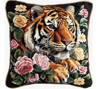 Lfynior Cross Stitch Cushion Cover Tiger Tapestry Cushion kit 45X45cm Needlepoint Craft Set Cushion Kit pre Printed Handmade Cushion Cover Kit Stitched Cushion Kit Decorative for Adults Beginners