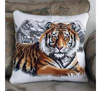 Lfynior Cross Stitch Cushion Cover Tiger Tapestry Cushion kit 45X45cm Needlepoint Craft Set Cushion Kit pre Printed Handmade Cushion Cover Kit Stitched Cushion Kit Decorative for Adults Beginners