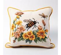 Lfynior Cross Stitch Cushion Kit Bee Tapestry Pillow kit 45X45cm DIY Cushion Embroidery Kit Needlepoint Handmade Needlework Cushion Kit Stitched Pillow Cover Kit for Adults Beginners