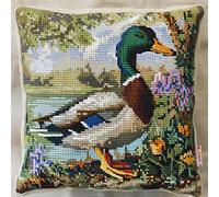 Lfynior Cross Stitch Cushion Kit Duck Tapestry Pillow kit 45X45cm DIY Cushion Embroidery Kit Needlepoint Handmade Needlework Cushion Kit Stitched Pillow Cover Kit for Adults Beginners