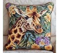 Lfynior Cross Stitch Cushion Kit Giraffe Tapestry Pillow kit 45X45cm DIY Cushion Embroidery Kit Needlepoint Handmade Needlework Cushion Kit Stitched Pillow Cover Kit for Adults Beginners