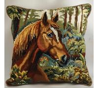 Lfynior Cross Stitch Cushion Kit Horse Tapestry Pillow kit 45X45cm DIY Cushion Embroidery Kit Needlepoint Handmade Needlework Cushion Kit Stitched Pillow Cover Kit for Adults Beginners