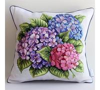Lfynior Cross Stitch Cushion Kit Hydrangea Tapestry Pillow kit 45X45cm DIY Cushion Embroidery Kit Needlepoint Handmade Needlework Cushion Kit Stitched Pillow Cover Kit for Adults Beginners