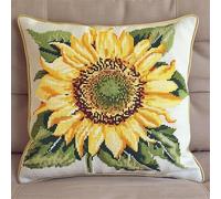 Lfynior Cross Stitch Cushion Kit Sunflower Tapestry Pillow kit 45X45cm DIY Cushion Embroidery Kit Needlepoint Handmade Needlework Cushion Kit Stitched Pillow Cover Kit for Adults Beginners