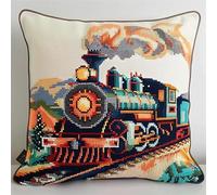 Lfynior Cross Stitch Cushion Kit Train Tapestry Pillow kit 45X45cm DIY Cushion Embroidery Kit Needlepoint Handmade Needlework Cushion Kit Stitched Pillow Cover Kit for Adults Beginners