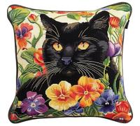 Lfynior Cross Stitch Pillow Cover Kit Cat Tapestry Pillow kit 45X45cm DIY Cushion Embroidery Kit Needlepoint Handmade Needlework Cushion Kit Stitched Pillow Cover Kit for Adults Beginners