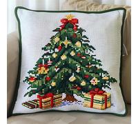 Lfynior Cross Stitch Pillow Cover Kit Christmas Tree Tapestry Pillow kit 45X45cm DIY Cushion Embroidery Kit Needlepoint Handmade Needlework Cushion Kit Stitched Pillow Cover Kit for Adults Beginners