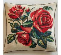 Lfynior Cross Stitch Pillow Cover Kit Rose Tapestry Pillow kit 45X45cm DIY Cushion Embroidery Kit Needlepoint Handmade Needlework Cushion Kit Stitched Pillow Cover Kit for Adults Beginners