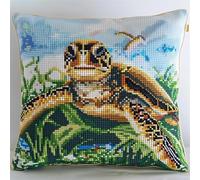 Lfynior Cross Stitch Pillow Cover Kit Sea Turtle Tapestry Pillow kit 45X45cm DIY Cushion Embroidery Kit Needlepoint Handmade Needlework Cushion Kit Stitched Pillow Cover Kit for Adults Beginners