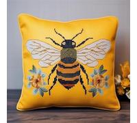 Lfynior Cross Stitch Pillow Kit Bee Tapestry Cushion kit 45X45cm Needlepoint Craft Set Cushion Kit pre Printed Handmade Cushion Cover Kit Stitched Cushion Kit Decorative for Adults Beginners