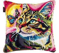 Lfynior Cross Stitch Pillow Kit Cat Tapestry Cushion kit 45X45cm Needlepoint Craft Set Cushion Kit pre Printed Handmade Cushion Cover Kit Stitched Cushion Kit Decorative for Adults Beginners