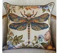 Lfynior Cross Stitch Pillow Kit - Dragonfly Tapestry Cushion 45X45cm - Pre-Printed Needlepoint Craft Set for Handmade Decorative Cover - for Adults and Beginners