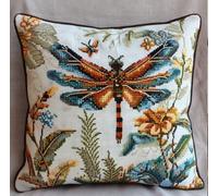 Lfynior Cross Stitch Pillow Kit Dragonfly Tapestry Cushion kit 45X45cm Needlepoint Craft Set Cushion Kit pre Printed Handmade Cushion Cover Kit Stitched Cushion Kit Decorative for Adults Beginners