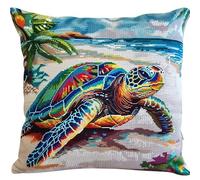Lfynior Cross Stitch Pillow Kit Sea Turtles Tapestry Cushion kit 45X45cm Needlepoint Craft Set Cushion Kit pre Printed Handmade Cushion Cover Kit Stitched Cushion Kit Decorative for Adults Beginners