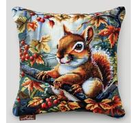 Lfynior Cross Stitch Pillow Kit Squirrel Tapestry Cushion kit 45X45cm Needlepoint Craft Set Cushion Kit pre Printed Handmade Cushion Cover Kit Stitched Cushion Kit Decorative for Adults Beginners
